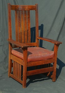 Rare L J G Stickley Tall Arm Chair with Slats to the Floor  signed